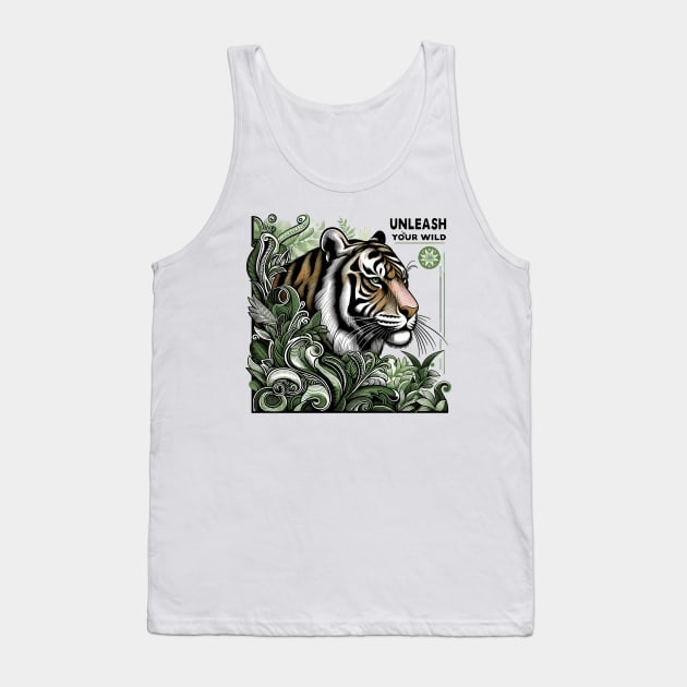 Unleash Your Wild - Majestic Tiger and Tropical Flora Tank Top by WEARWORLD